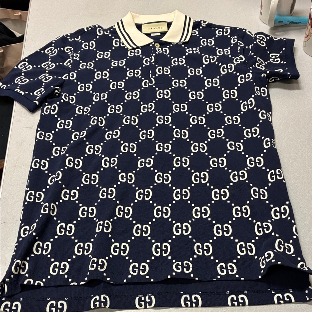 Gucci Navy Blue White GG Logo Polo